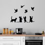 Wallity Birds Playing With Cats Escultura de Pared de Metal Negra